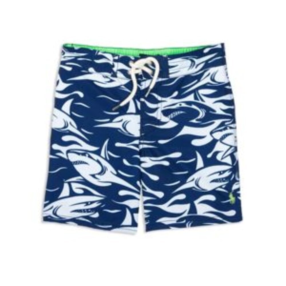 NWT Ralph Lauren Boys' Shark Print Board Shorts Swimwear Size 4/4T